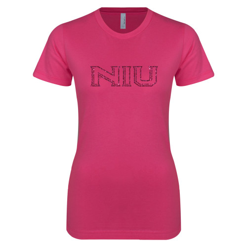  Next Level Womens Fuchsia Boyfriend Tee - M Hot Pink Glitter