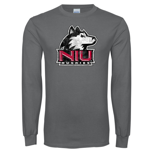  Charcoal Long Sleeve T Shirt - NIU Huskies - Primary Mark Distressed