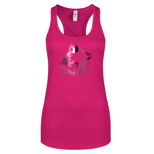  Next Level Ladies Raspberry Ideal Racerback Tank - NIU Huskies - Primary Mark Foil