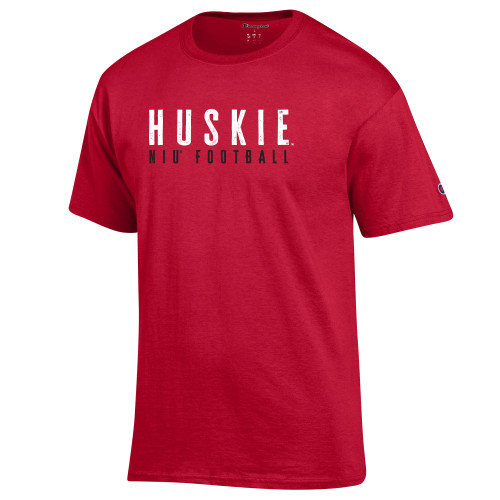  Champion Scarlet Red T Shirt - NIU - Huskie Distressed