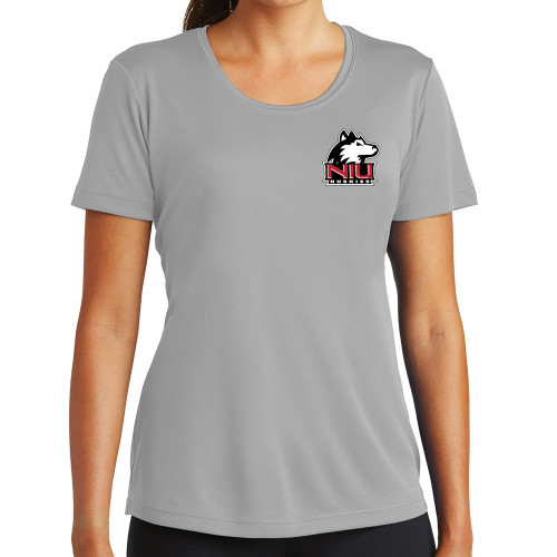  Womens Grey Performance Short Sleeve Tee - NIU Huskies - Primary Mark