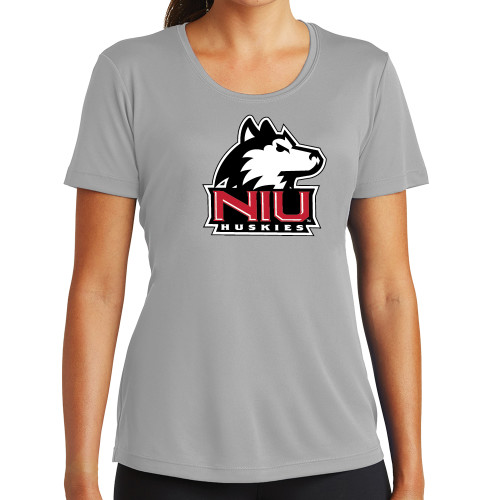  Womens Grey Performance Short Sleeve Tee - NIU Huskies - Primary Mark