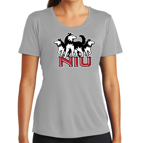  Womens Grey Performance Short Sleeve Tee - NIU w Huskies