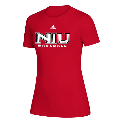  Adidas Womens Red Creator Performance Tee - Adidas NIU Baseball