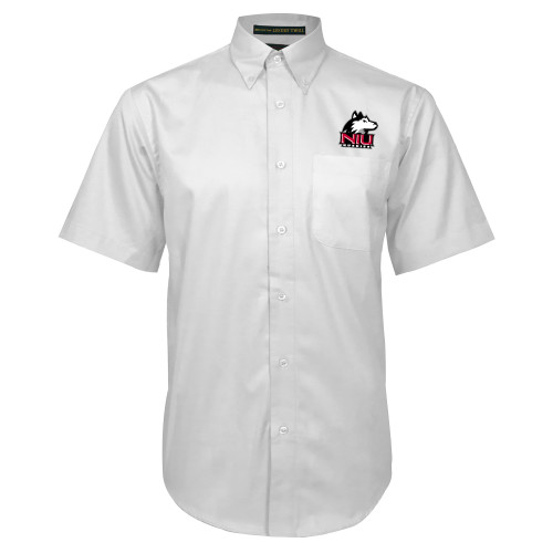  White Twill Button Down Short Sleeve - NIU Huskies - Primary Mark