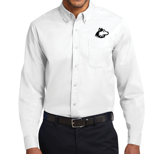  White Twill Button Down Long Sleeve - NIU Huskie Head