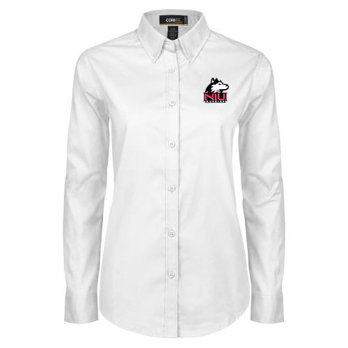  Womens White Twill Button Down Long Sleeve  - NIU Huskies - Primary Mark