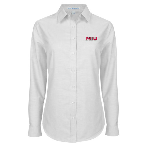  Womens White Oxford Shirt - NIU - Primary Wordmark