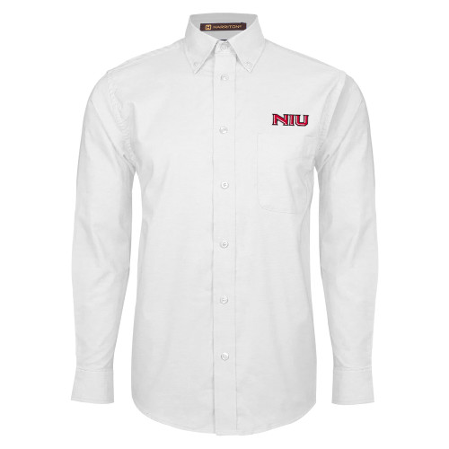  White Oxford Long Sleeve Shirt - NIU - Primary Wordmark