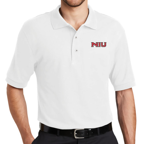  White Silk Touch Polo - NIU - Primary Wordmark