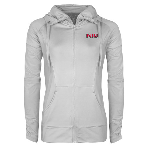  Womens White Sport Wick Stretch Full Zip Jacket - NIU - Primary Wordmark