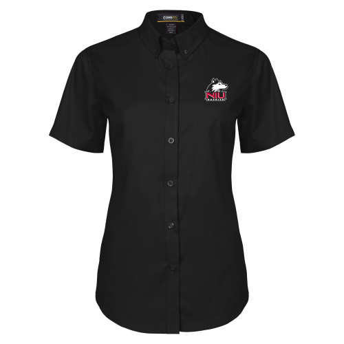  Womens Black Twill Button Up Short Sleeve - NIU Huskies - Primary Mark