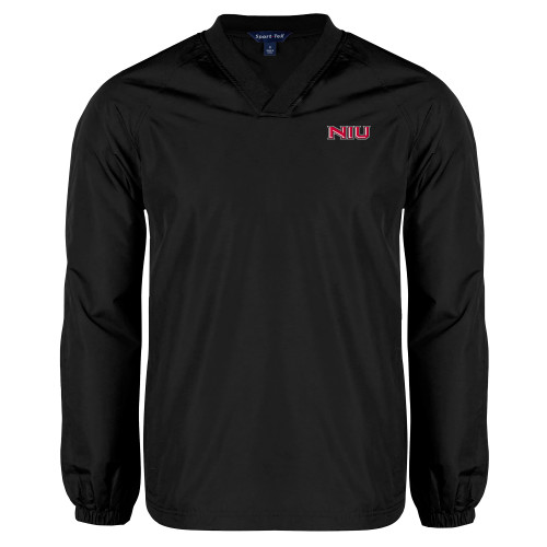  Black V Neck Raglan Windshirt - NIU - Primary Wordmark