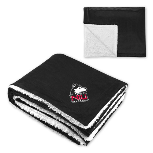  Super Soft Luxurious Black Sherpa Throw Blanket - NIU Huskies - Primary Mark