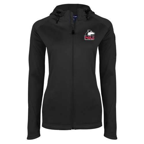  Womens Black Tech Fleece Full Zip Hooded Jacket - NIU Huskies - Primary Mark