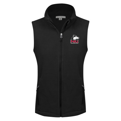  Womens Black Fleece Full Zip Vest - NIU Huskies - Primary Mark