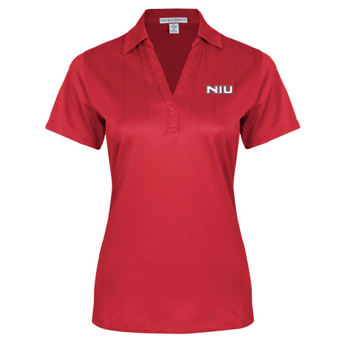  Womens Red Performance Fine Jacquard Polo - NIU - Primary Wordmark