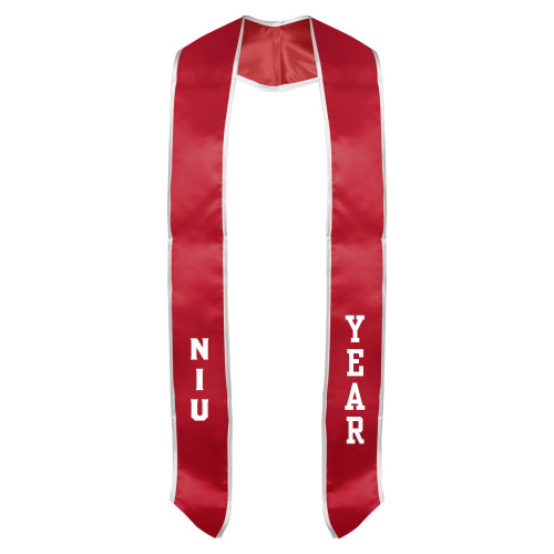  Red Graduation Stole w/White Trim - NIU Letters Stacked Tackle Twill