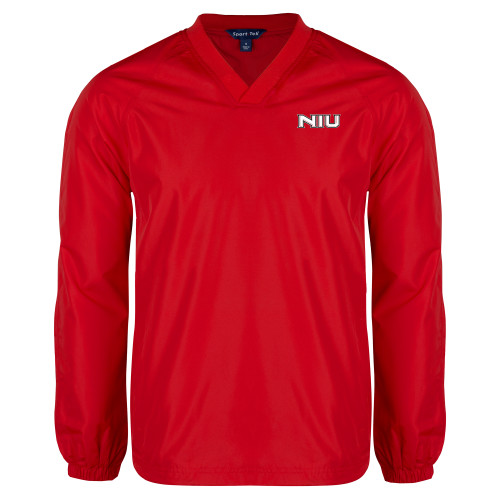  Red V Neck Raglan Windshirt - NIU - Primary Wordmark