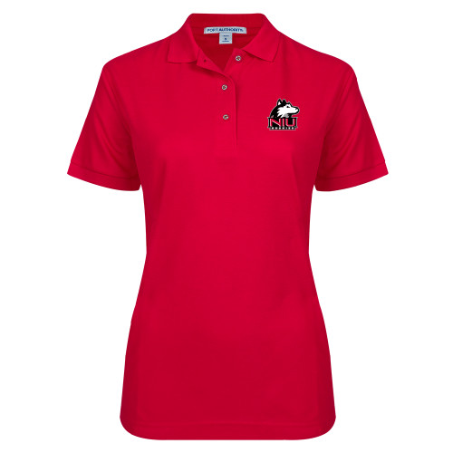  Womens Silk Touch Red Pique Polo - NIU Huskies - Primary Mark