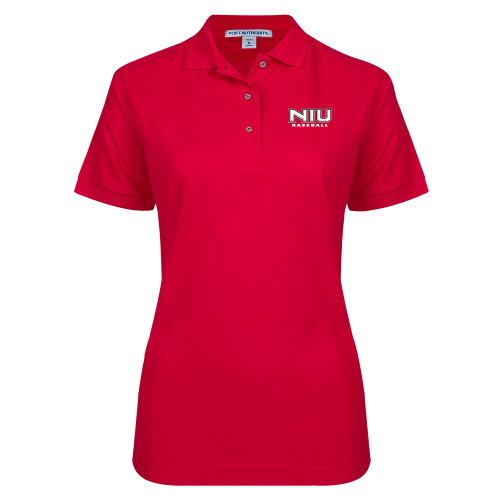  Womens Silk Touch Red Pique Polo - NIU Baseball