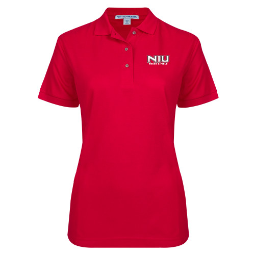  Womens Silk Touch Red Pique Polo - NIU Track and Field