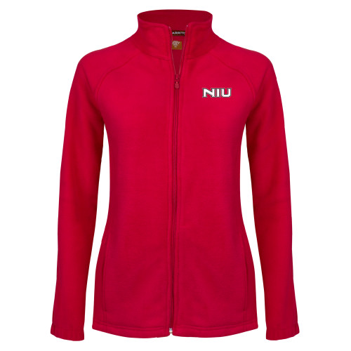  Womens Red Fleece Full Zip Jacket - NIU - Primary Wordmark