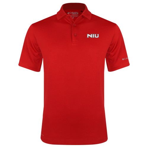  Columbia Red Omni Wick Drive Polo - NIU - Primary Wordmark