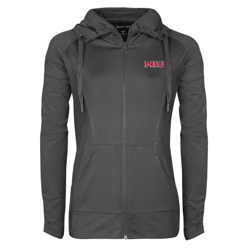  Womens Charcoal Sport Wick Stretch Full Zip Jacket - NIU - Primary Wordmark