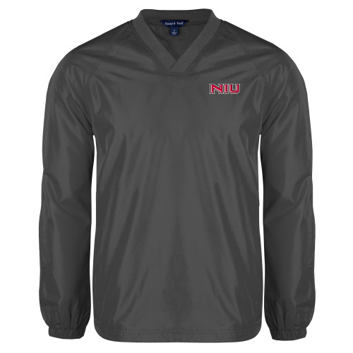  Charcoal V Neck Raglan Windshirt - NIU - Primary Wordmark