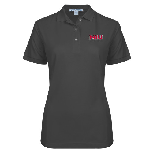  Womens Silk Touch Charcoal Pique Polo - NIU - Primary Wordmark