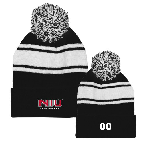  Black/White Two Tone Knit Pom Beanie w/Cuff - NIU Club Hockey