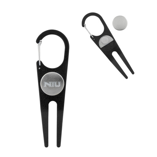  Black Aluminum Divot Tool/Ball Marker - NIU - Primary Wordmark