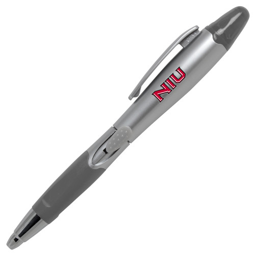  Silver/Silver Blossom Pen/Highlighter - NIU - Primary Wordmark