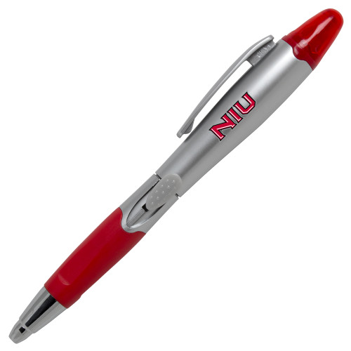  Silver/Red Blossom Pen/Highlighter - NIU - Primary Wordmark