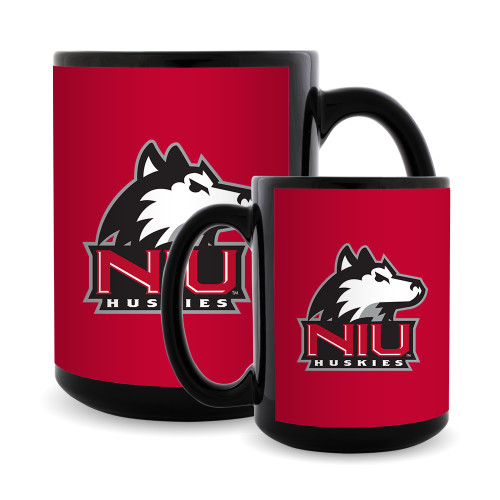  Full Color Black Mug 15oz - NIU Huskies - Primary Mark