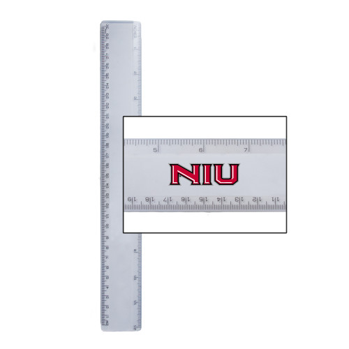  12 Inch White Plastic Ruler - NIU - Primary Wordmark