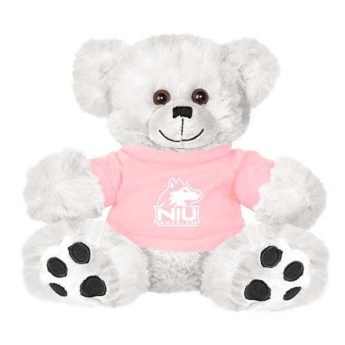  Plush Big Paw 8 1/2 inch White Bear w/Pink Shirt - NIU Huskies - Primary Mark