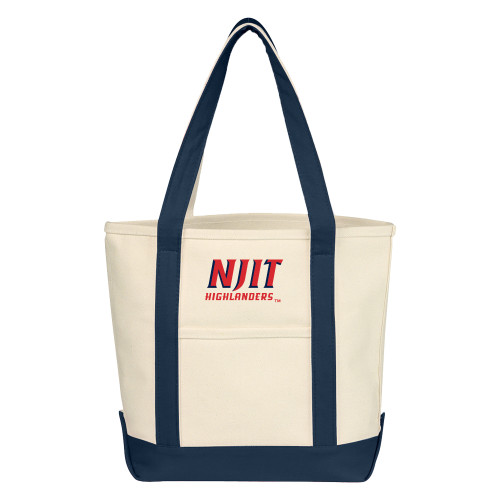  Cotton Canvas Natural/Navy Tote Bag - Stacked Wordmark