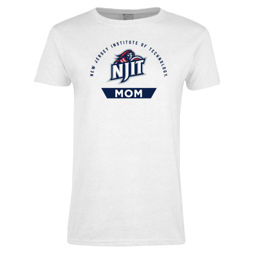  Womens White Short Sleeve Tee - NJIT Arched - Mom