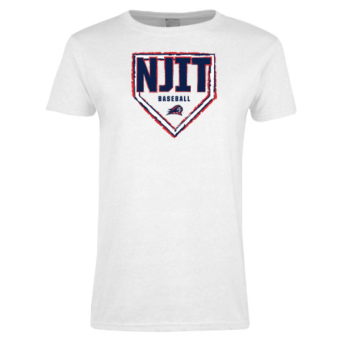  Womens White Short Sleeve Tee - NJIT Baseball Base w Mascot