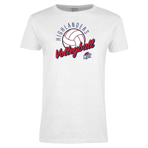  Womens White Short Sleeve Tee - Highlanders Volleyball Script