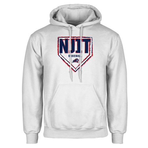  White Fleece Hoodie - NJIT Baseball Base w Mascot