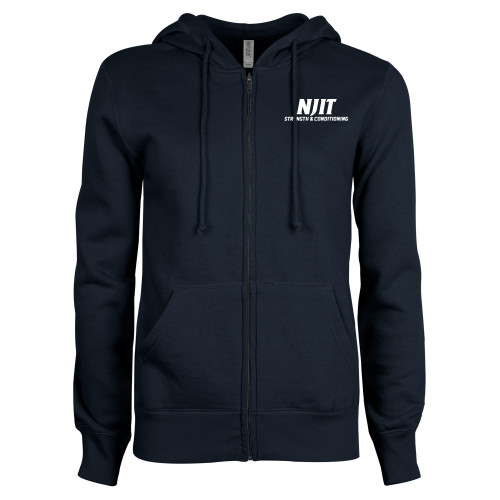  ENZA Womens Navy Fleece Full Zip Hoodie - NJIT Strength and Conditioning
