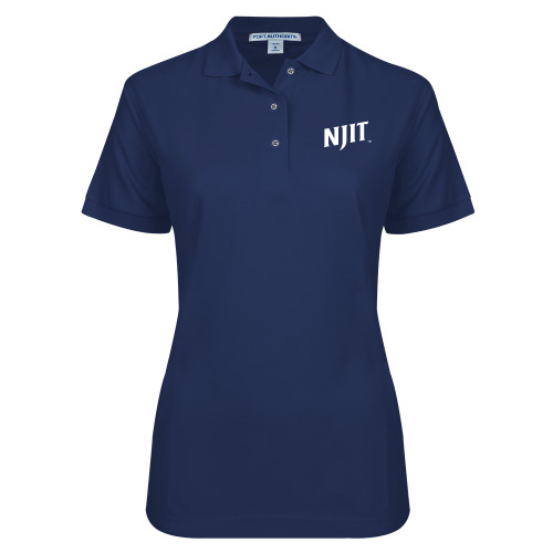  Womens Silk Touch Navy Pique Polo - NJIT Wordmark