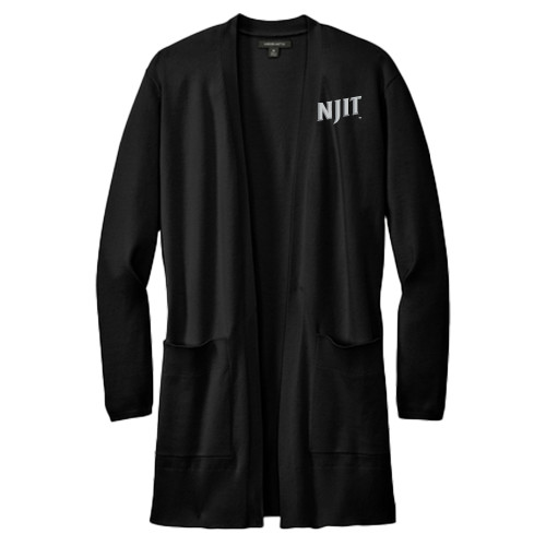  Mercer + Mettle Womens Black Open Front Cardigan Sweater - NJIT Wordmark