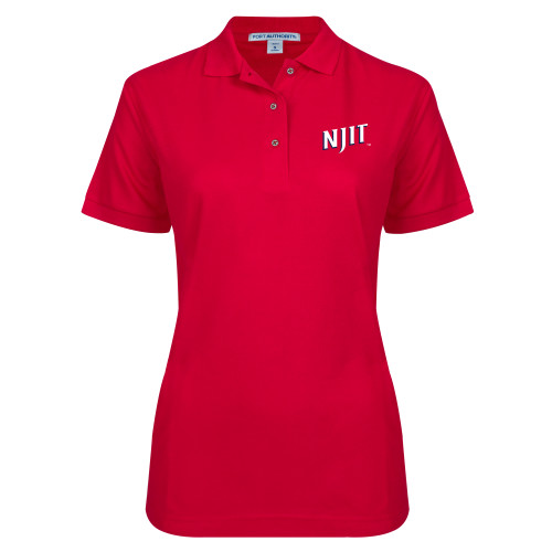  Womens Silk Touch Red Pique Polo - NJIT Wordmark