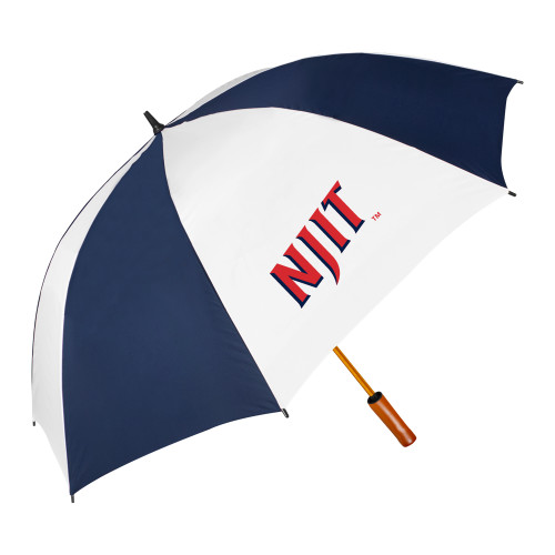  64 Inch Navy/White Umbrella - NJIT Wordmark