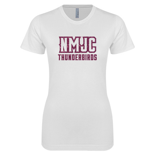  Next Level Womens White Boyfriend Tee - NMJC Thunderbirds Lettermark Pink Glitter