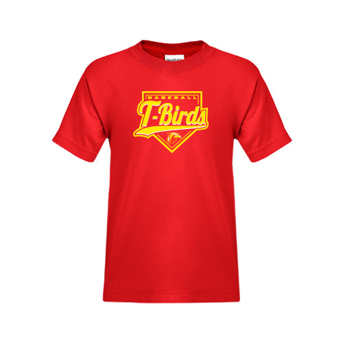  Youth Red T Shirt - T-Birds Baseball Script and Plate